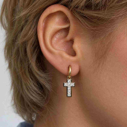 Diamond Cross Earrings Solid 10K 14K 18K Gold Earrings Religious Earrings for Her Diamond Stud Gift Diamond Minimalist Cross Stud Earring
