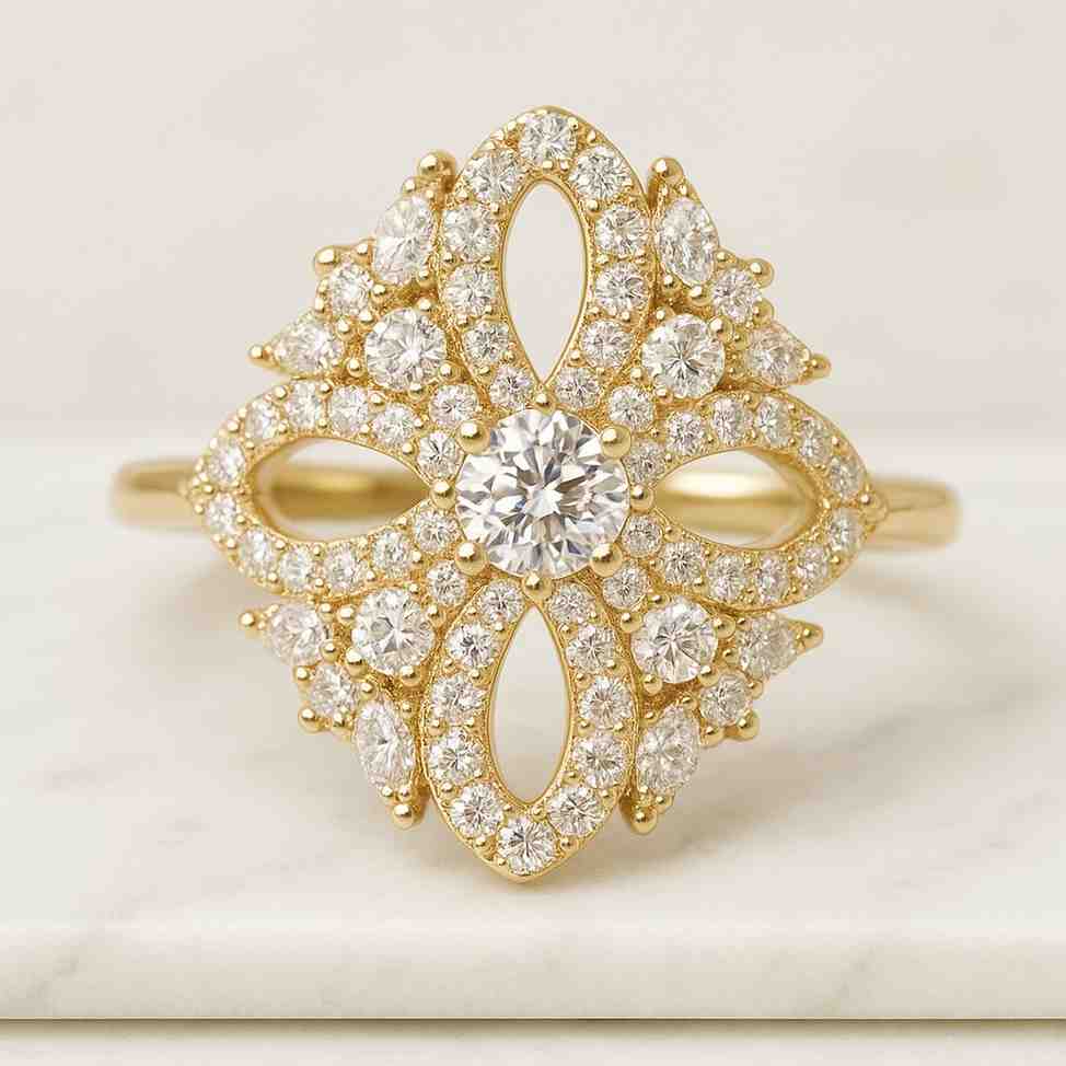 Crossover Round Natural Wedding Ring Solid Yellow Gold Criss Cross Minimalist Ring