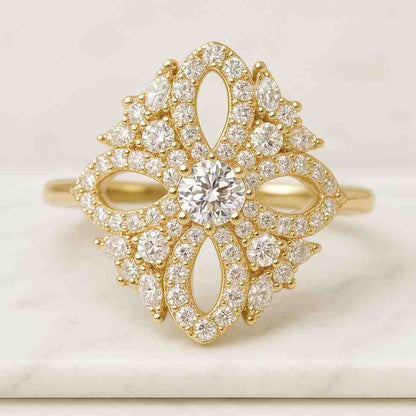 Crossover Round Natural Wedding Ring Solid Yellow Gold Criss Cross Minimalist Ring