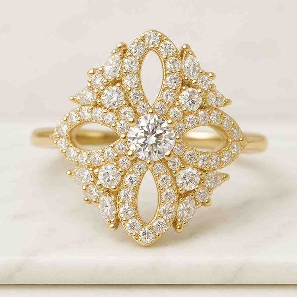 Crossover Round Natural Wedding Ring Solid Yellow Gold Criss Cross Minimalist Ring