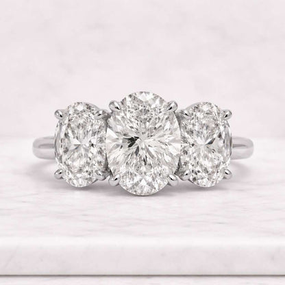 Crushed ICE CUT Simulated diamond Oval Ice cut 3 stone Trilogy Ring