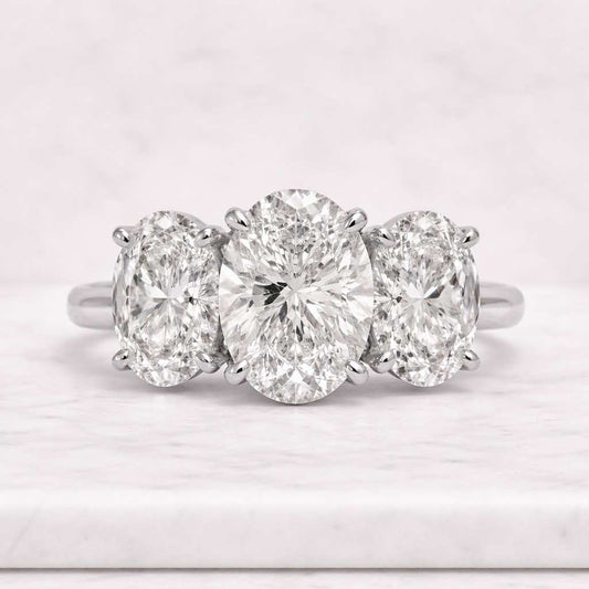 Crushed ICE CUT Simulated diamond Oval Ice cut 3 stone Trilogy Ring