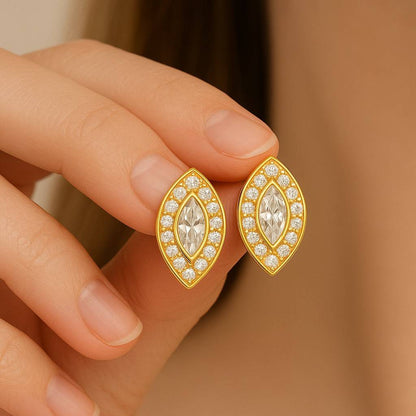 Crystal Earrings Bridal Earrings Wedding Studs Marquise Halo Stud Earrings Bridal Jewelry Bridesmaid Earrings Rose Gold