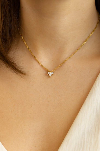 Crystal Flowers Necklace in Sterling Silver Marquise Diamond Dangle Necklace