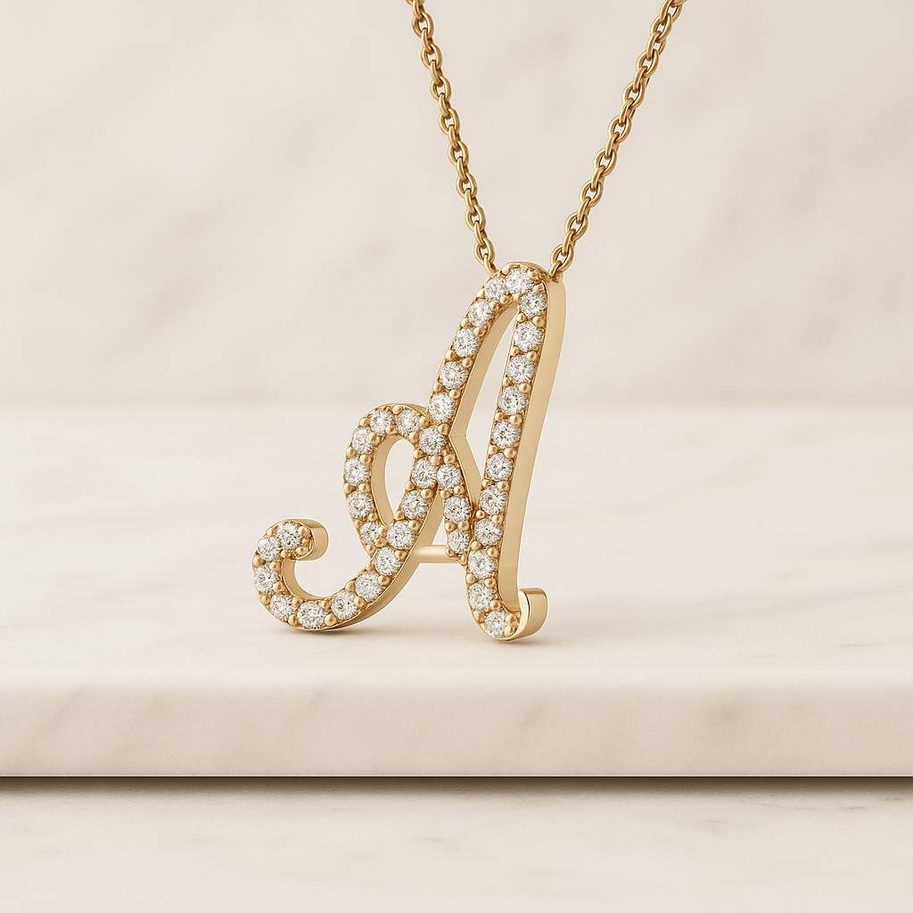Cursive Letter Charm Pendant Pave Diamond 14k Solid Gold Personalized Charm Natural Diamond Initial Charm Alphabet Charm Pendant