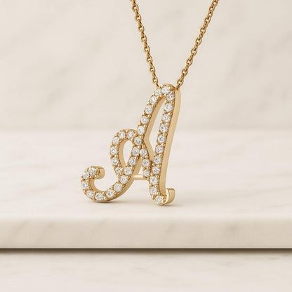 Cursive Letter Charm Pendant Pave Diamond 14k Solid Gold Personalized Charm Natural Diamond Initial Charm Alphabet Charm Pendant