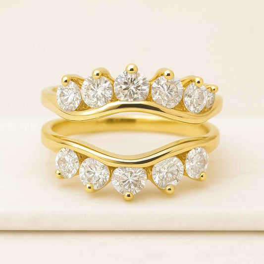 Curved Minimalist Band Cluster Diamond Ring Round Cut Lab Grown Wedding Band 18K Solid White Gold Anniversary Ring