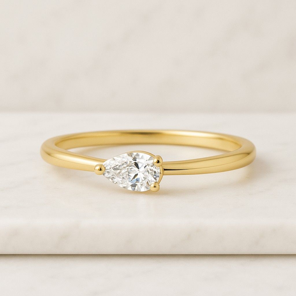 Curved Matching Band with Anniversary Ring Unique Pear Bridal Set Pear Diamond Engagement Ring Genuine Lab Grown Diamond Anniversary Ring 