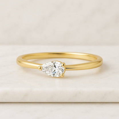 Curved Matching Band with Anniversary Ring Unique Pear Bridal Set Pear Diamond Engagement Ring Genuine Lab Grown Diamond Anniversary Ring 