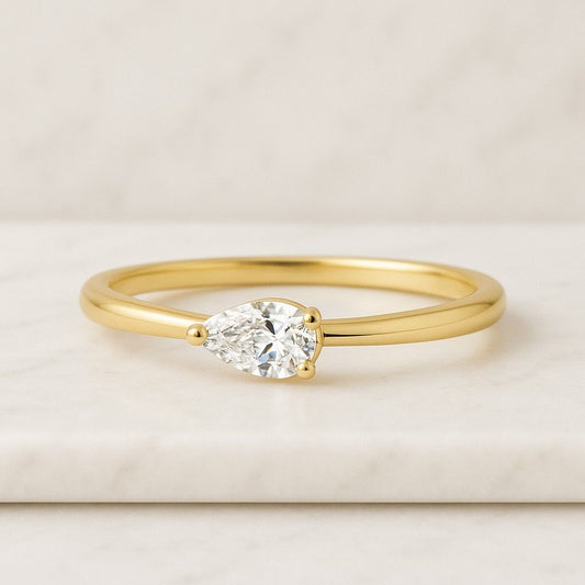 Curved Matching Band with Anniversary Ring Unique Pear Bridal Set Pear Diamond Engagement Ring Genuine Lab Grown Diamond Anniversary Ring 