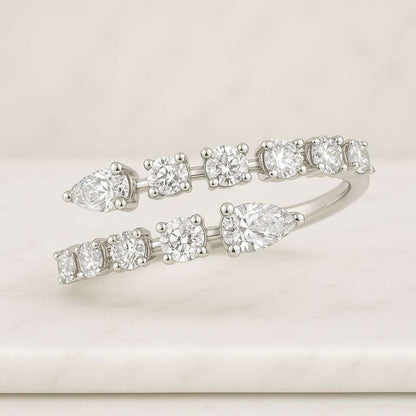 Curved Bypass Diamond Ring Teardrop Proposal Ring 925 Sterling Silver