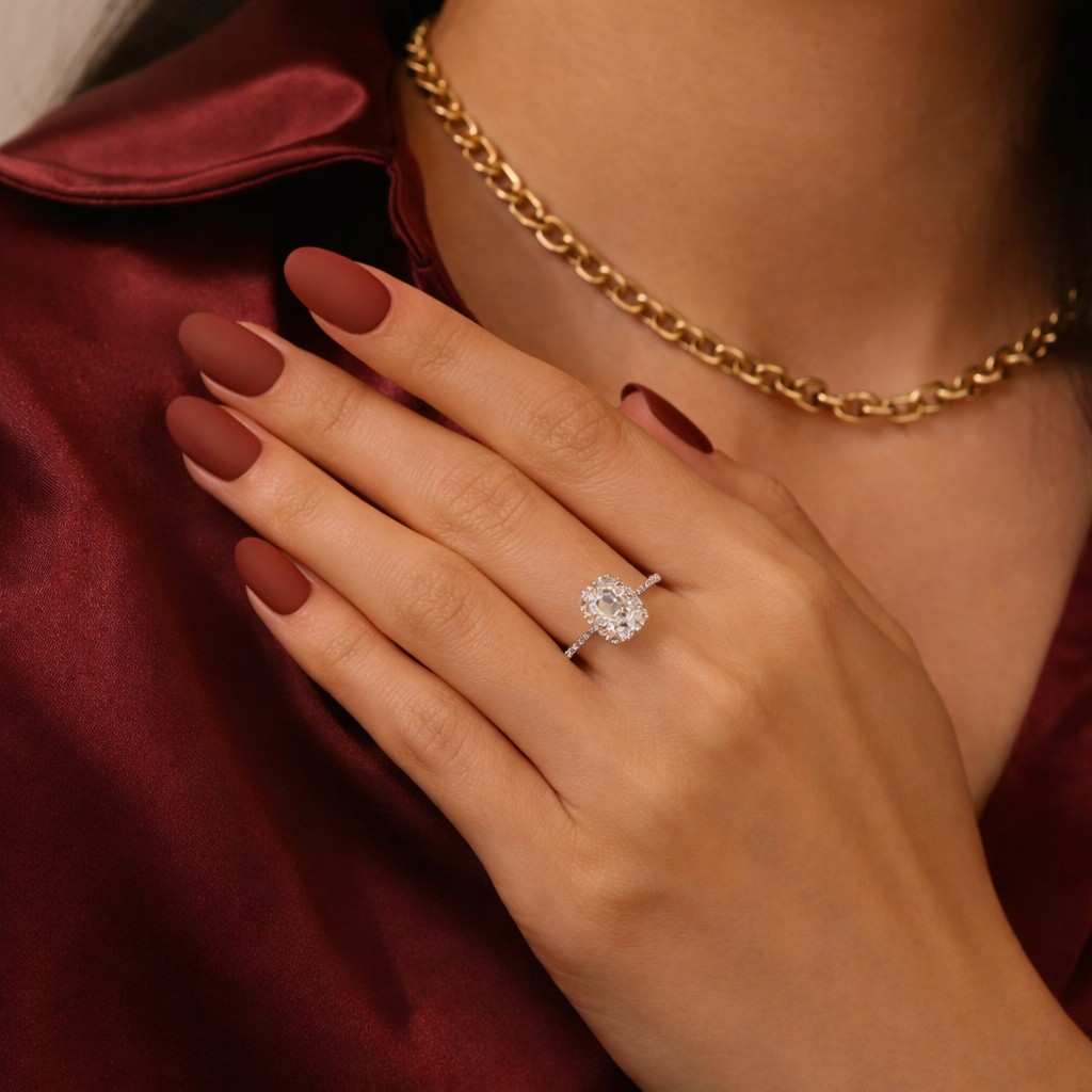 Cushion Cut Lab Diamond Engagement Ring Lab Grown Diamond Ring Cushion Diamond Halo Engagement Ring IGI Certified Diamond Ring Gifts for Her

