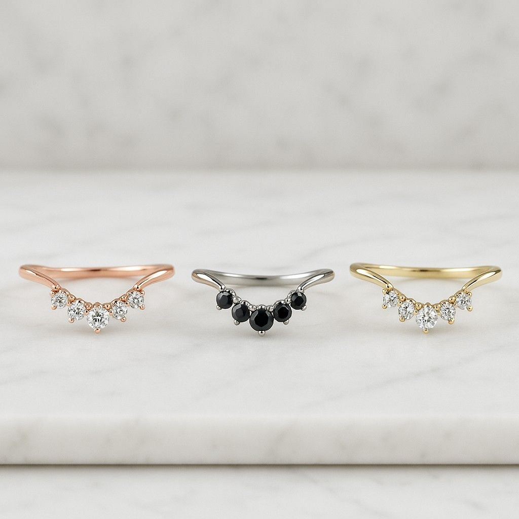 Curved Diamond Wedding Band Matching Bridal Set Ring Band for