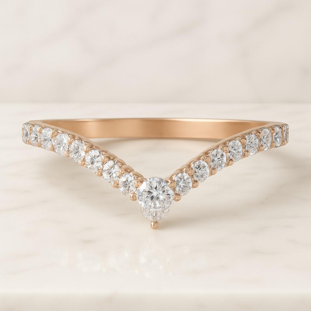 Curved Diamond Wedding Ring Marquise Stackable Ring for Engagement Ring Real Lab Grown Diamond Wedding Band 