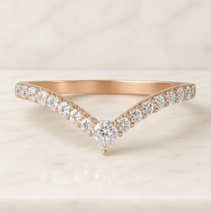 Curved Diamond Wedding Ring Marquise Stackable Ring for Engagement Ring Real Lab Grown Diamond Wedding Band 