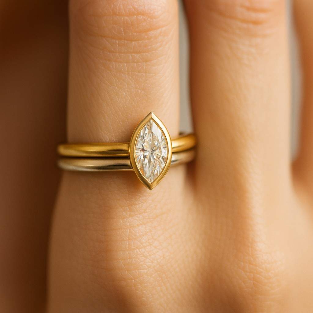 Curved Half Bezel Bridal Ring Wedding Anniversary Ring Gift