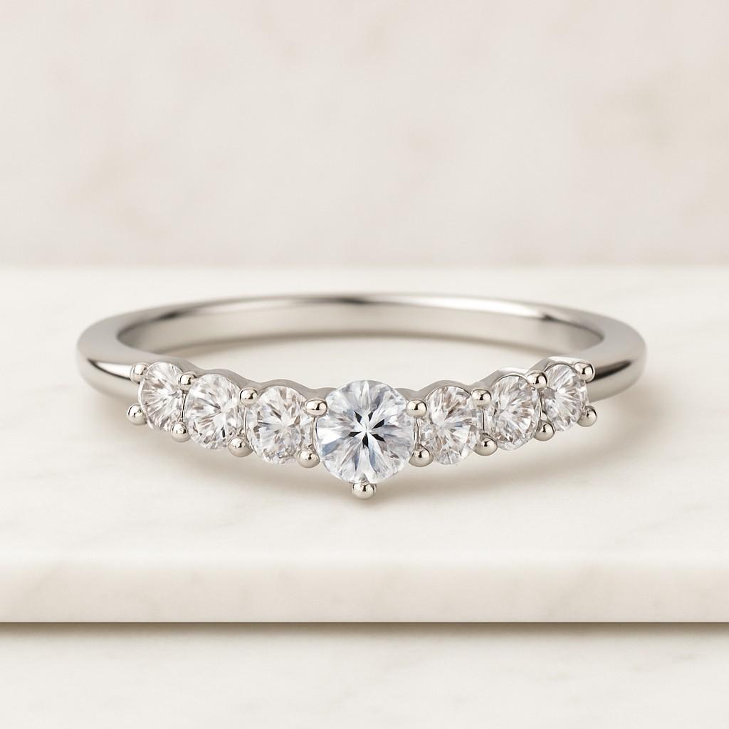 Curved Half Eternity Band Art Deco Wedding Band 925 Sterling Silver Band Round Simulated Diamond Band Bridal Promise Wedding Band For Woman