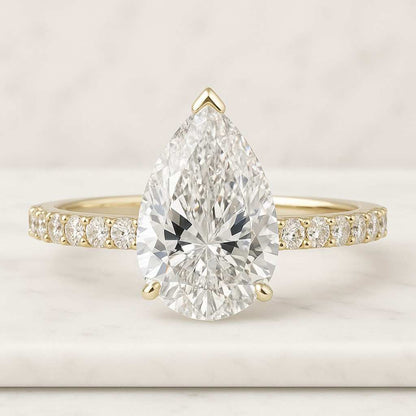 Curved Pear Cut Lab-Grown Diamond or Moissanite Wedding Band 14k Gold Half-Pave Ring