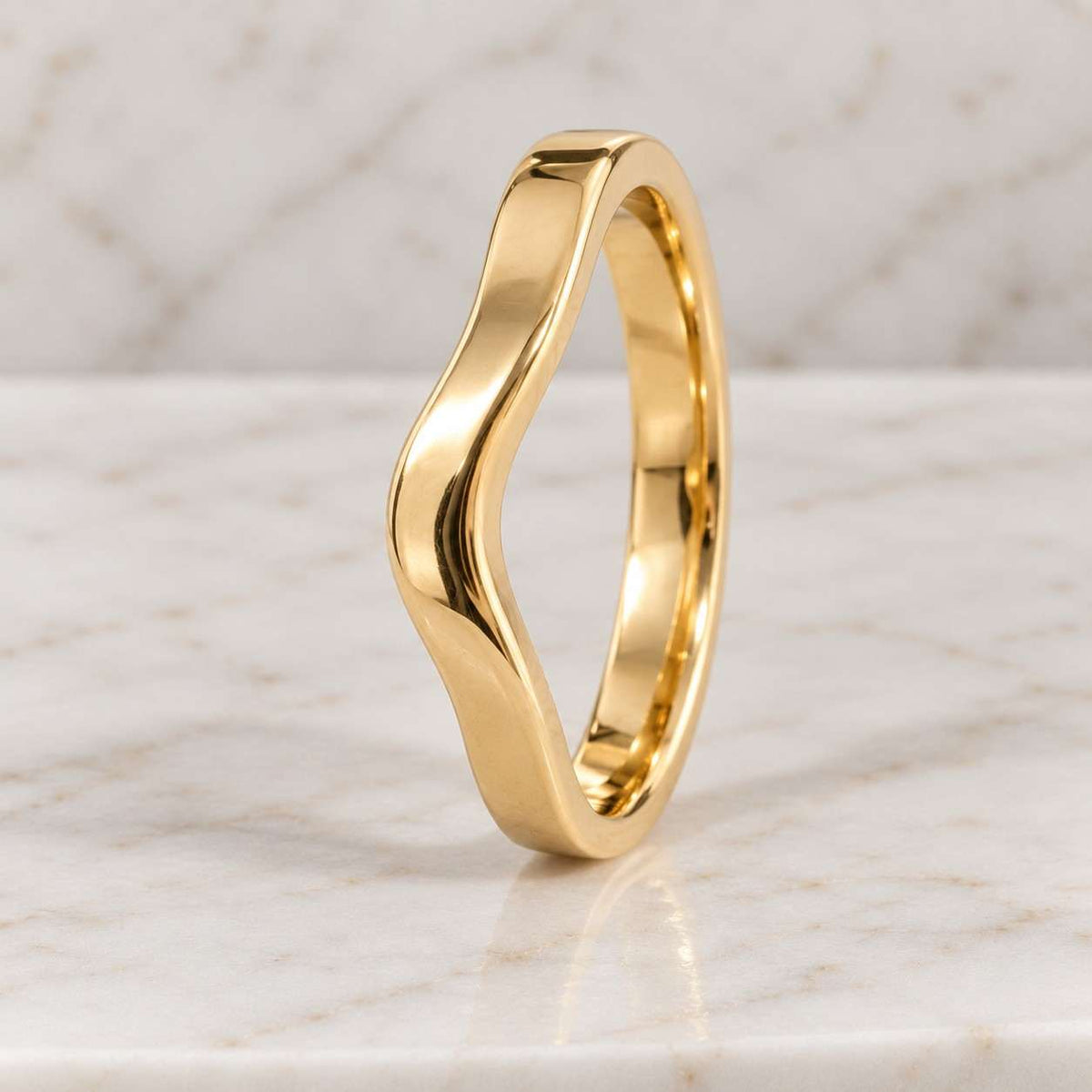 curved solid gold wedding band, minimalist stacking ring 