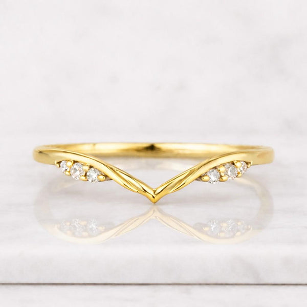 Curved Solid Gold Wedding Band: Vintage Stacking Ring
