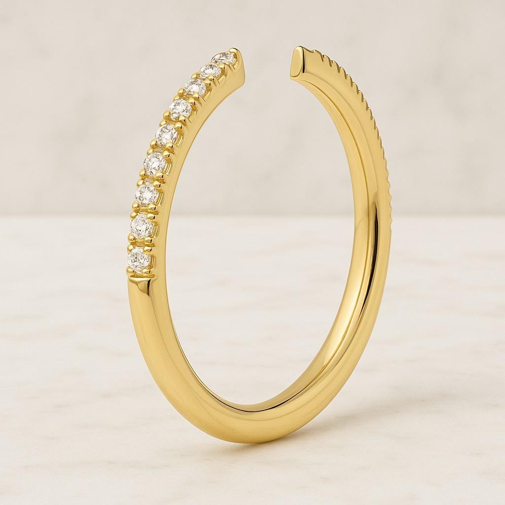 Curved Wedding Band 14K Gold Dainty Diamond Cluster Contour Ring For Women Bridal
