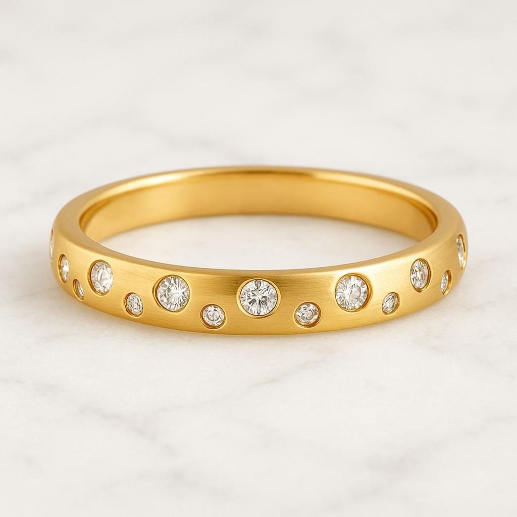 Curved Wedding Band Ring with Round Moissanite Diamonds Patch Gold Vermeil Sterling Silver Ring