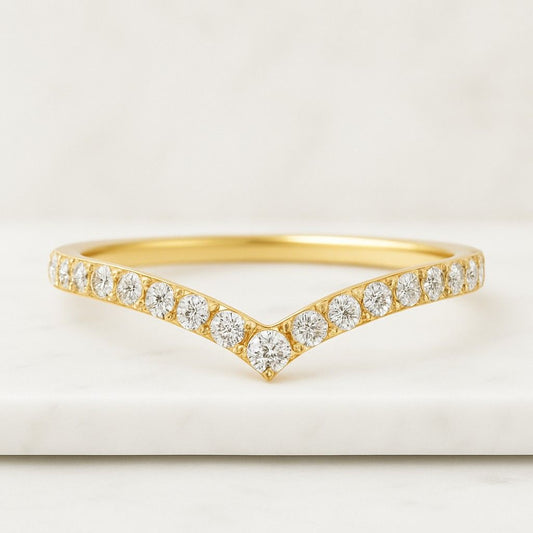 Curved Wedding Band Round Lab Diamond Full Eternity Band Bezel Set Wedding Band Chevron Stacking Ring Lab Grown Diamond Womens Matching