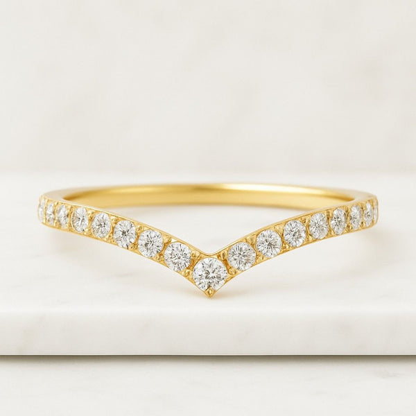Curved Wedding Band Round Lab Diamond Full Eternity Band Bezel Set Wedding Band Chevron Stacking Ring Lab Grown Diamond Womens Matching