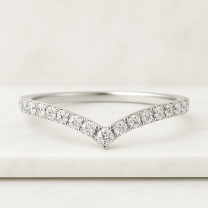 Curved Wedding Band Round Lab Diamond Full Eternity Band Bezel Set Wedding Band Chevron Stacking Ring Lab Grown Diamond Womens Matching