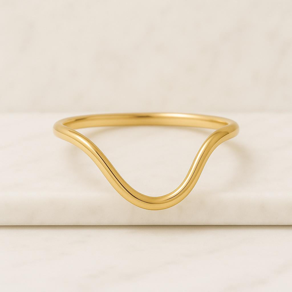 Curved Wedding Band Womens V Shaped Ring 14k Gold Wishbone Ring Solid Gold Chevron Stacking Ring