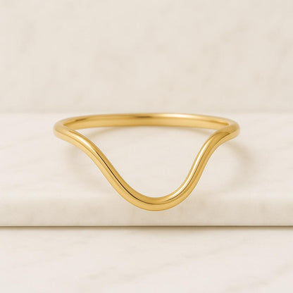 Curved Wedding Band Womens V Shaped Ring 14k Gold Wishbone Ring Solid Gold Chevron Stacking Ring