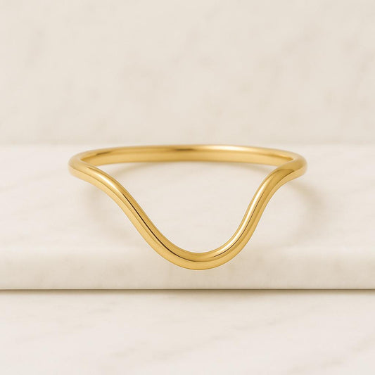 Curved Wedding Band Womens V Shaped Ring 14k Gold Wishbone Ring Solid Gold Chevron Stacking Ring