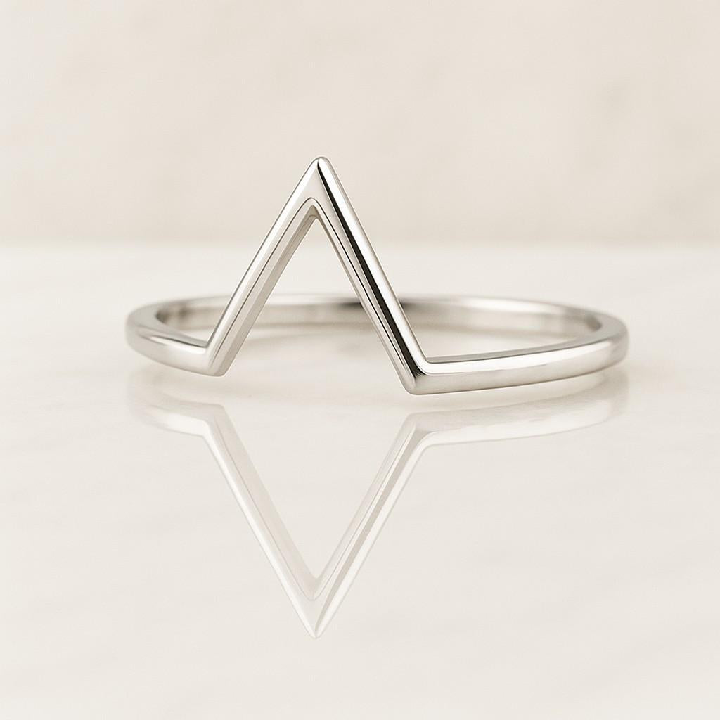 Curved Wedding Band Womens V Shaped Ring Stackable Thin Gold Band