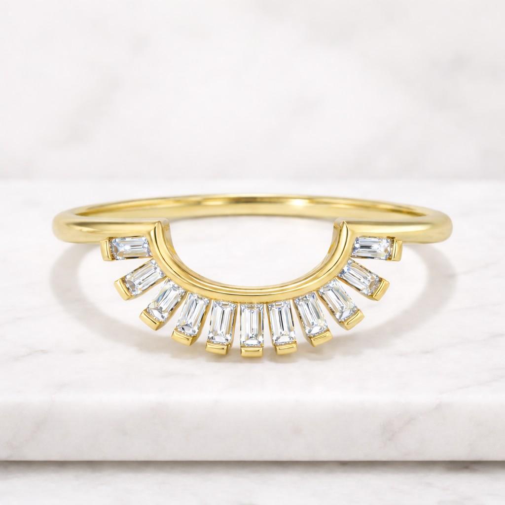  curved wedding band for emerald cut rings 