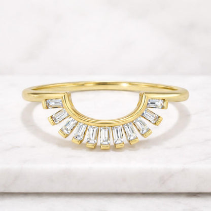  Curved Wedding Band for Emerald Cut Rings 