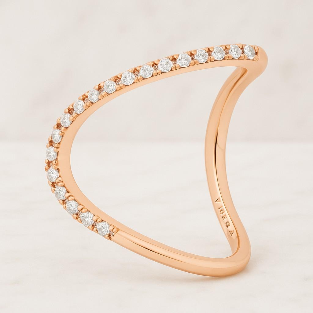 Curved wedding band Rose gold Unique Simple Promise Diamond Mathing band
