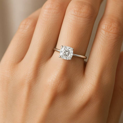 Cushion Cut Lab Grown Engagement Ring Side Round Diamond Wedding Ring Prong Setting Ring10K Solid Yellow Gold Bridal Ring Set