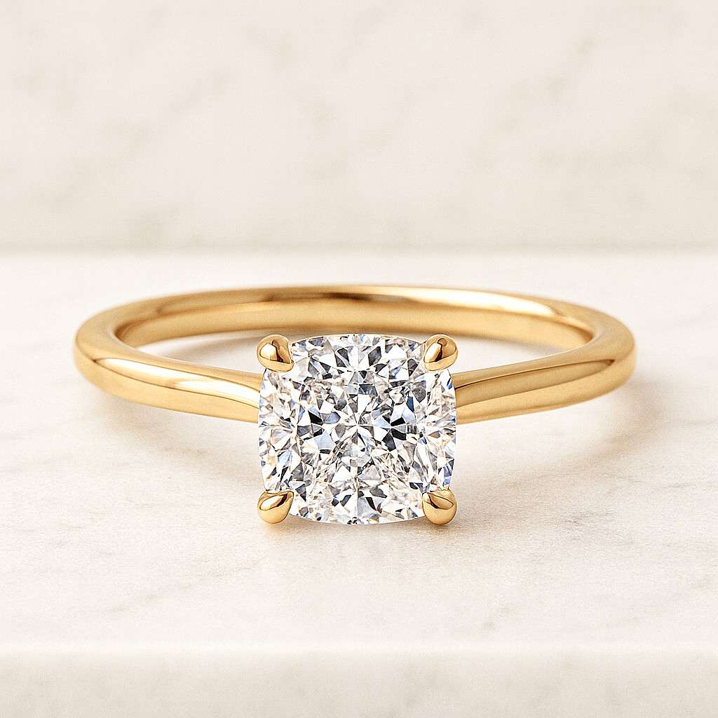 Cushion Cut Lab Grown Diamond Ring Solitaire Hidden Halo Engagement Ring Pave Cathedral Setting Anniversary Ring for Gift