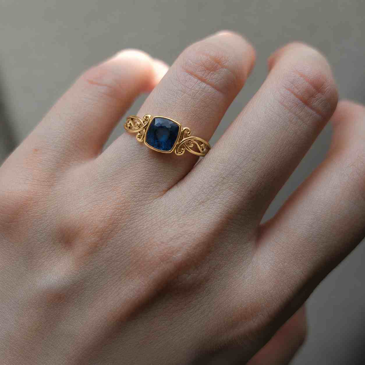 Cushion Cut Blue Topaz Bezel Ring, Natural Blue Topaz Ring, 14k Blue Topaz Ring, Silver Blue Topaz Ring, December Birthstone
