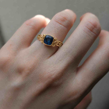 Cushion Cut Blue Topaz Bezel Ring, Natural Blue Topaz Ring, 14k Blue Topaz Ring, Silver Blue Topaz Ring, December Birthstone
