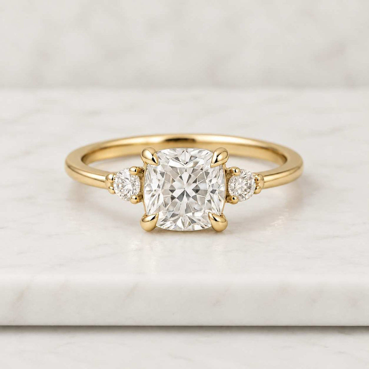 Cushion Cut Diamond Ring, three Stone Anniversary Ring, Gift for Her.