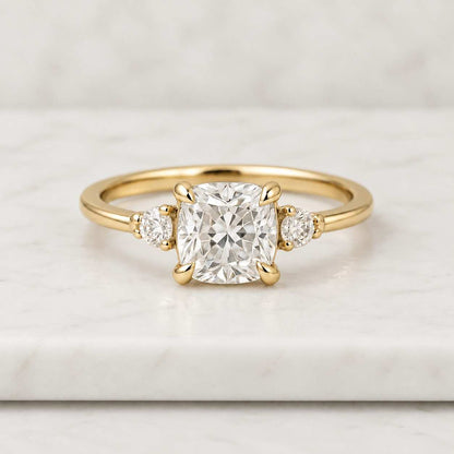Cushion Cut Diamond Ring, three Stone Anniversary Ring, Gift for Her.