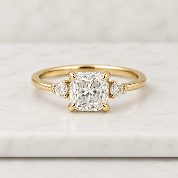 Cushion Cut Diamond Ring, three Stone Anniversary Ring, Gift for Her.