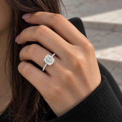 Cushion Cut Lab Diamond Engagement Ring Lab Grown Diamond Ring Cushion Diamond Halo Engagement Ring IGI Certified Diamond Ring

