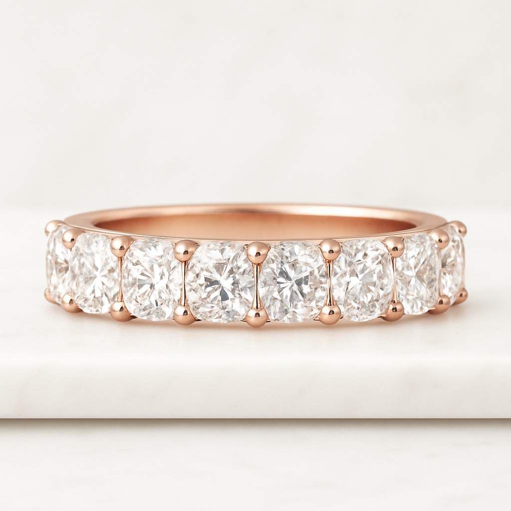 Cushion Cut Lab Diamond Full Eternity Band Diamond Prong Set Wedding Band