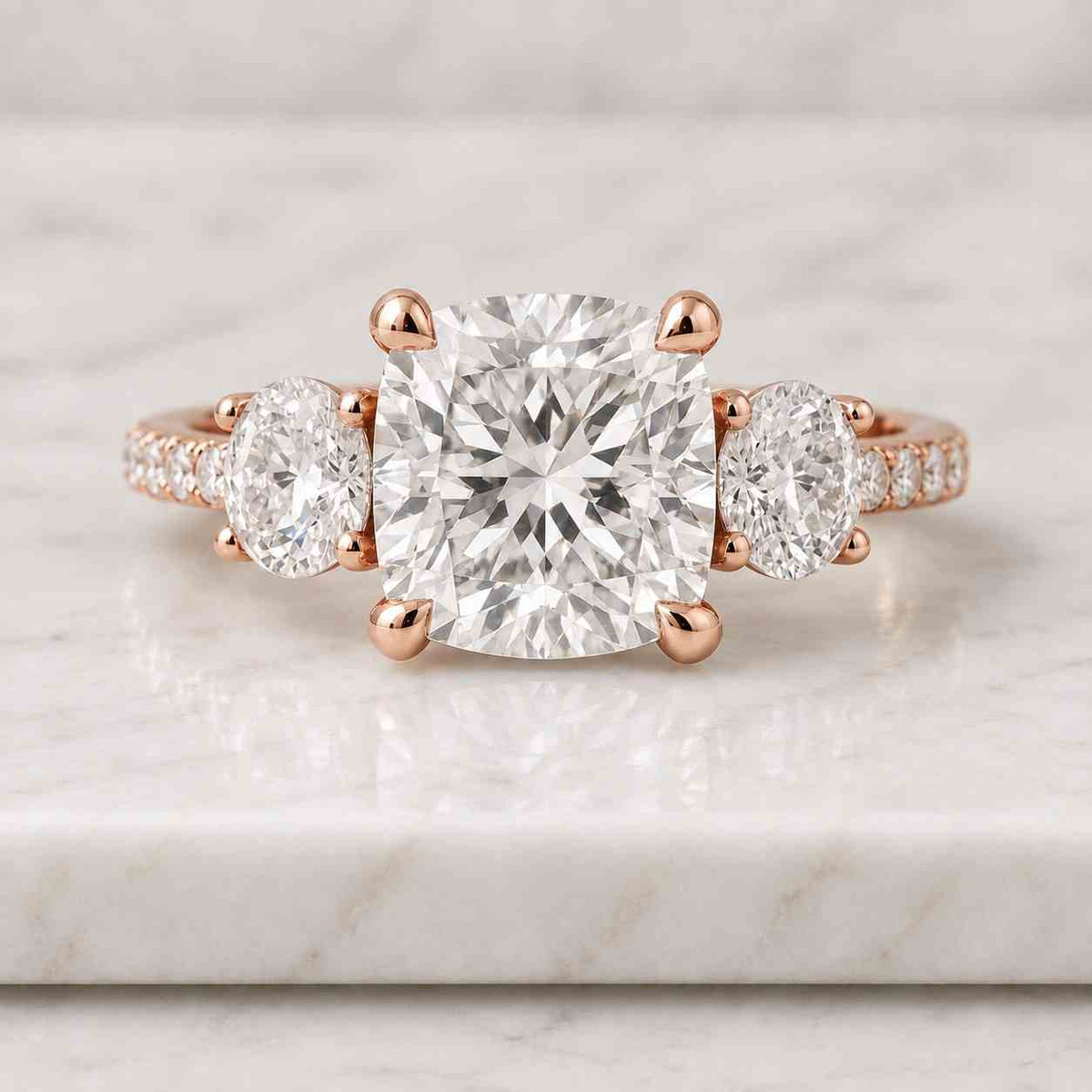 Cushion Cut Lab Grown Diamond Engagement Ring |  10k 14k 18k Gold, Platinum & Silver

