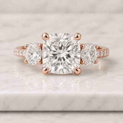 Cushion Cut Lab Grown Diamond Engagement Ring |  10k 14k 18k Gold, Platinum & Silver
