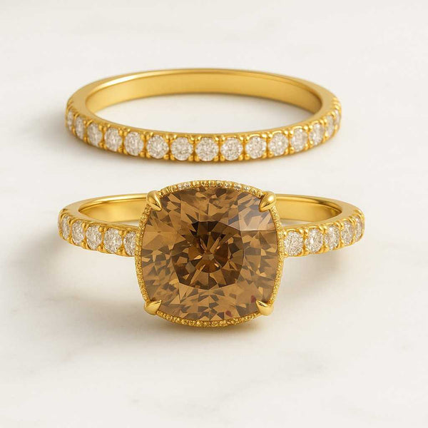 Cushion Cut Lab Grown Diamond Engagement Ring, 10k Yellow Gold
