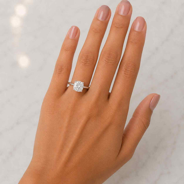 Cushion Cut Lab Grown Diamond Ring, 2CT F/VS1 IGI Certified Cushion Cut Hidden Halo Engagement Ring, Cathedral Setting Ring, 14K Gold Ring