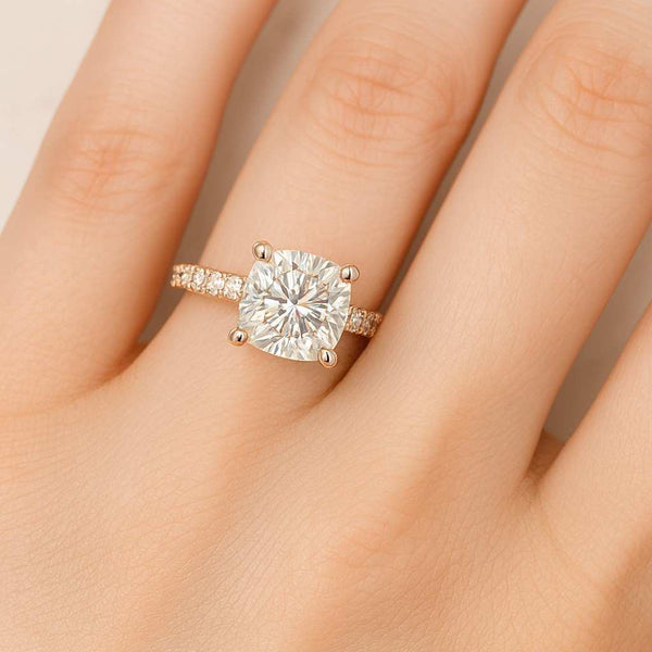 Cushion Cut Lab Grown Diamond Ring Solitaire  Engagement Ring Pave Cathedral Setting Anniversary Ring for Gift IGI Certified Ring